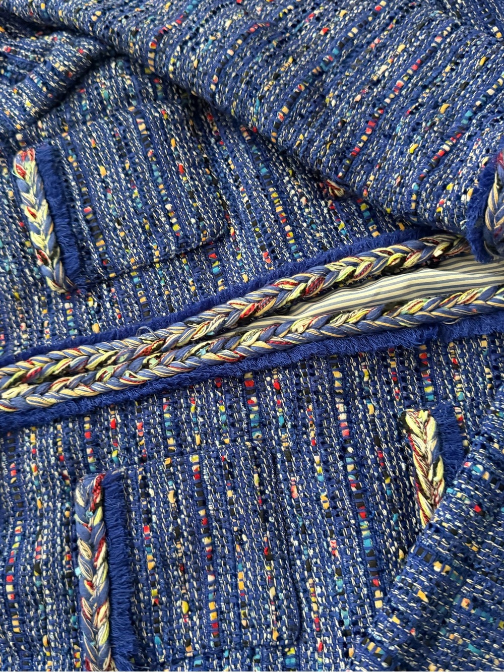 J. Crew Blue Tweed Multicolor thread Collarless Blazer Jacket - Picture 7 of 8